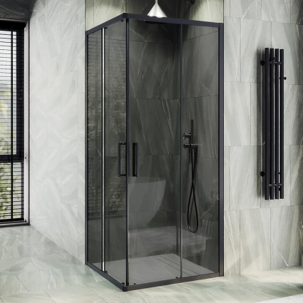 Душевой уголок Maybahglass MGY-1328-6, 90х90 см, профиль матовый черный, стекло графит, квадратный, двери раздвижные