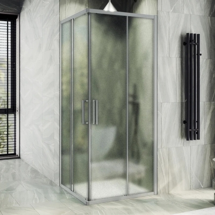 Душевой уголок Maybahglass MGY-1327-5, 90х90 см, профиль матовый хром, стекло сатин, квадратный, двери раздвижные