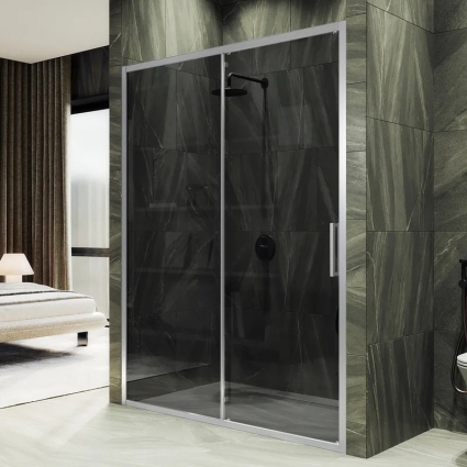 Душевая дверь в нишу Maybahglass MGD-1286-5, 180 см, профиль матовый хром, стекло графит, раздвижная