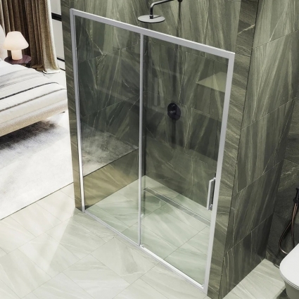 Душевая дверь в нишу Maybahglass MGD-1636-5, 160 см, профиль матовый хром, стекло прозрачное, раздвижная