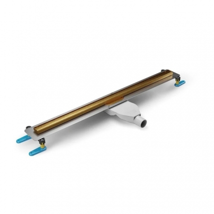 Душевой трап (лоток) NEW TRENDY Visio Slim OL-0084, 90 см, брашированное золото, в пол, выпуск боковой