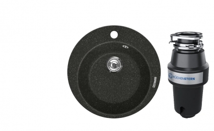 Комплект Мойка Lava R1 basalt + Измельчитель KUCHENSTERN Muhle 350MU35 матовая, круглая