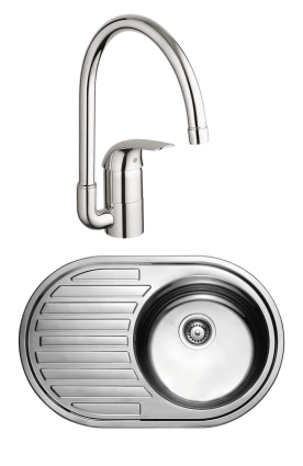 Комплект Мойка Kaiser KSS-7750 R + Смеситель Grohe Euroeco 32752000 полированная, овальная