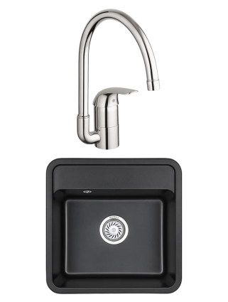Комплект Мойка Granula Standart 5001, черный + Смеситель Grohe Euroeco 32752000, матовая, квадратная