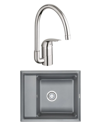 Комплект Мойка Granula Kitchen Space 6004, алюминиум + Смеситель Grohe Euroeco 32752000, матовая, прямоугольная