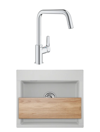 Комплект Мойка Granula Estetica 5804, арктик + Смеситель Grohe Eurosmart 30567000, матовая, прямоугольная