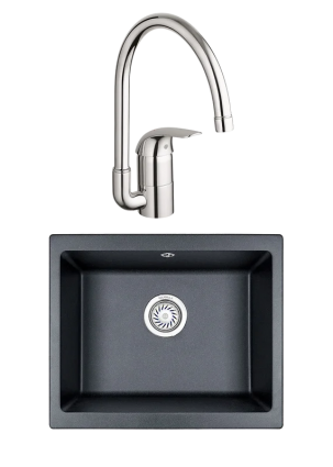 Комплект Мойка Granula 5551, шварц + Смеситель Grohe Euroeco 32752000, матовая, прямоугольная