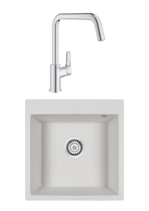 Комплект Мойка Paulmark Kante 50 PM105152-WH белый + Смеситель Grohe Eurosmart 30567000 матовая, прямоугольная