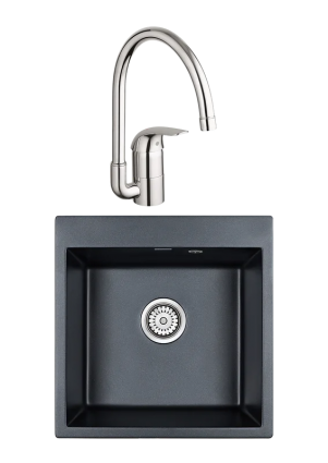 Комплект Мойка Paulmark Kante 50 PM105152-BLM черный металлик + Смеситель Grohe Euroeco 32752000 матовая, прямоугольная