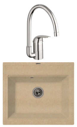 Комплект Мойка Florentina Липси 600 песочный + Смеситель Grohe Euroeco 32752000 матовая, прямоугольная