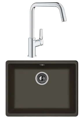 Комплект Мойка Florentina Вега 500 антрацит + Смеситель Grohe Eurosmart 30567000 матовая, прямоугольная