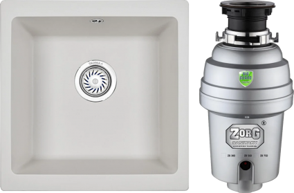 Комплект Мойка Granula 4451, арктик + Измельчитель Zorg Inox D ZR-75 D, матовая, квадратная
