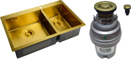 Комплект Мойка Zorg Light ZL R 780-2-510-L BRONZE + Измельчитель ZR-75 D BRONZE брашированная, прямоугольная
