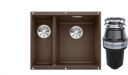 Комплект Мойка Blanco Subline 340/160-U кофе, правая + Измельчитель KUCHENSTERN Muhle 351MU35, матовая, прямоугольная