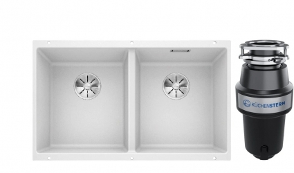 Комплект Мойка Blanco Subline 350/350-U белая + Измельчитель KUCHENSTERN Muhle 351MU35 матовая, прямоугольная