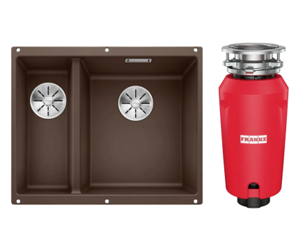 Комплект Мойка Blanco Subline 340/160-U кофе, правая + Измельчитель Franke 134.0715.094, матовая, прямоугольная