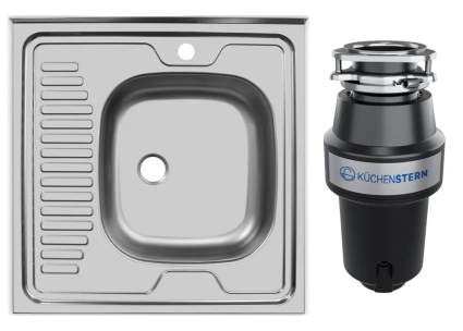 Комплект Мойка Ukinox Eco ECO 600.600 R + Измельчитель KUCHENSTERN Muhle 351MU35 матовая, квадратная