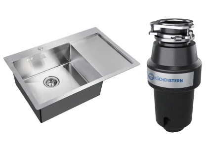 Комплект Мойка Steel Hammer SH 7851-L сталь + Измельчитель KUCHENSTERN Muhle 350MU35 брашированная, прямоугольная
