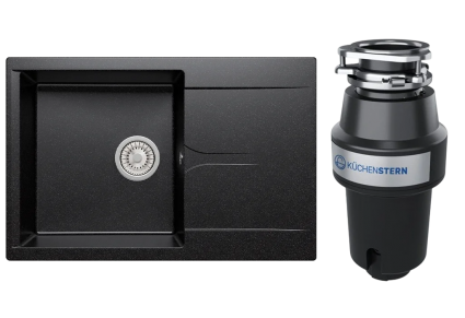 Комплект Мойка Polygran Gals 760 черная + Измельчитель KUCHENSTERN Muhle 350MU35 матовая, прямоугольная