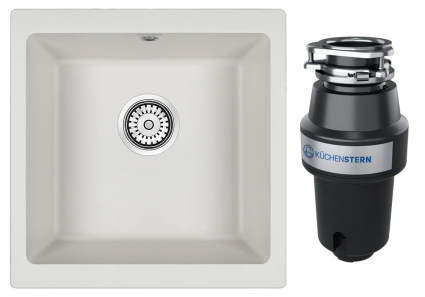 Комплект Мойка Paulmark Brilon PM104546-WH белый + Измельчитель KUCHENSTERN Muhle 350MU35 матовая, прямоугольная