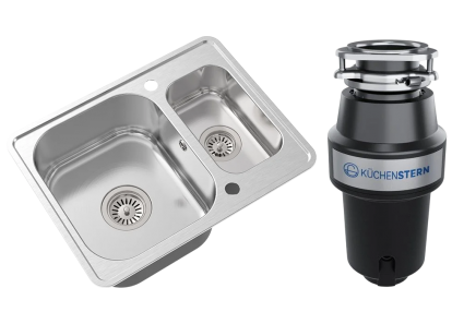 Комплект Мойка Oulin OL-0304 + Измельчитель KUCHENSTERN Muhle 353MU35 брашированная, прямоугольная