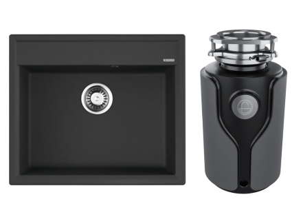 Комплект Мойка Omoikiri Daisen 60-BL черная + Измельчитель KUCHENSTERN Muhle 353MU35 матовая, прямоугольная