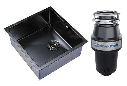 Комплект Мойка Mixline 548565 черный графит + Измельчитель KUCHENSTERN Muhle 351MU35 матовая, прямоугольная