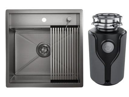 Комплект Мойка Granula Kitchen Space 5051, сталь сатин + Измельчитель KUCHENSTERN Muhle 353MU35, матовая, прямоугольная