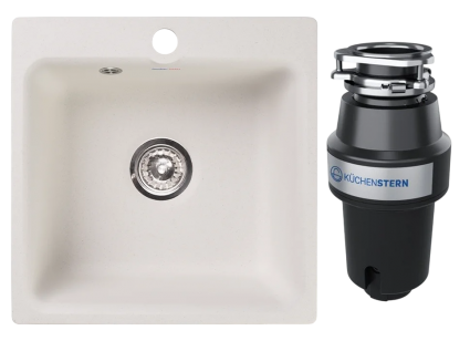 Комплект Мойка GranFest Smart SM 430 белый + Измельчитель KUCHENSTERN Muhle 350MU35 матовая, квадратная