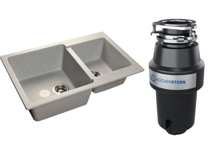 Комплект Мойка GranFest Practik GF-P780K серая + Измельчитель KUCHENSTERN Muhle 350MU35 глянцевая, прямоугольная