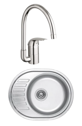 Комплект Мойка Kaiser KSS-5745 R + Смеситель Grohe Euroeco 32752000 полированная, овальная