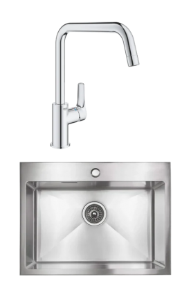 Комплект Мойка Kaiser KSM-6045 + Смеситель Grohe Eurosmart 30567000 матовая, прямоугольная