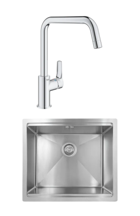 Комплект Мойка Kaiser KSM-5548 + Смеситель Grohe Eurosmart 30567000 матовая, прямоугольная