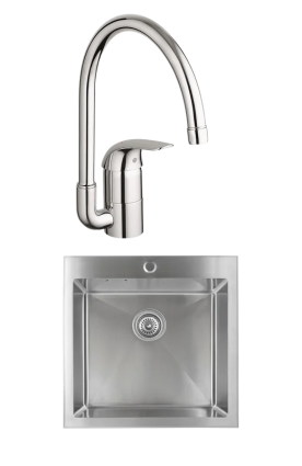 Комплект Мойка Kaiser KSM-5151 + Смеситель Grohe Euroeco 32752000 брашированная, квадратная