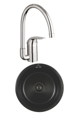 Комплект Мойка Kaiser KSM-4302 графит + Смеситель Grohe Euroeco 32752000 брашированная, круглая