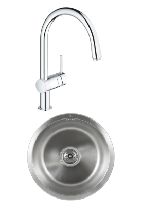 Комплект Мойка Kaiser KSM-4300 + Смеситель Grohe Minta 3291800E хром брашированная, круглая