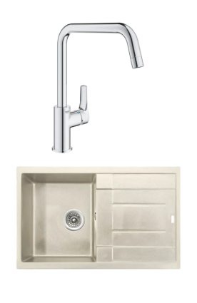 Комплект Мойка Kaiser KGM-7850-S песочная + Смеситель Grohe Eurosmart 30567000 матовая, прямоугольная