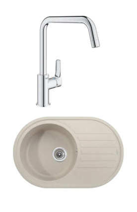 Комплект Мойка Kaiser KGM-7750-S песочная + Смеситель Grohe Eurosmart 30567000 матовая, овальная