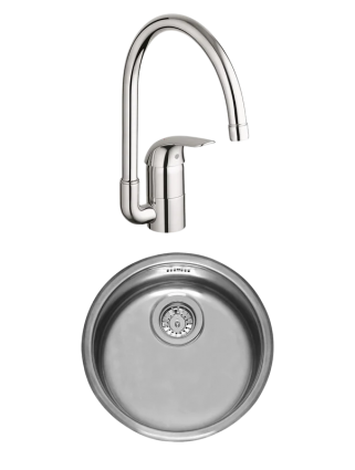 Комплект Мойка Reginox R18 370 LUX OKG сталь + Смеситель Grohe Euroeco 32752000 полированная, круглая