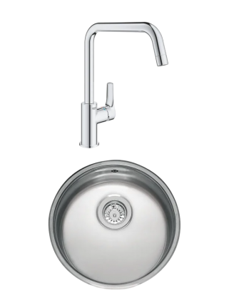 Комплект Мойка Reginox L18 390 LUX OKG сталь + Смеситель Grohe Eurosmart 30567000 полированная, круглая