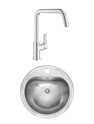 Комплект Мойка Reginox Atlantis L LUX OSP сталь + Смеситель Grohe Eurosmart 30567000 полированная, круглая