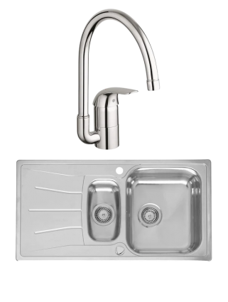 Комплект Мойка Reginox Diplomat 15 LUX KGOKG сталь + Смеситель Grohe Euroeco 32752000 полированная, прямоугольная