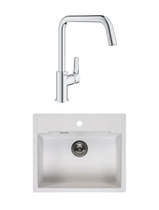 Комплект Мойка Reginox Amsterdam 54 3,5" pure white + Смеситель Grohe Eurosmart 30567000, матовая, прямоугольная