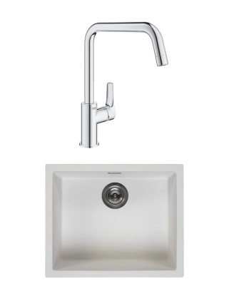 Комплект Мойка Reginox Amsterdam 50 3,5" pure white + Смеситель Grohe Eurosmart 30567000, матовая, прямоугольная