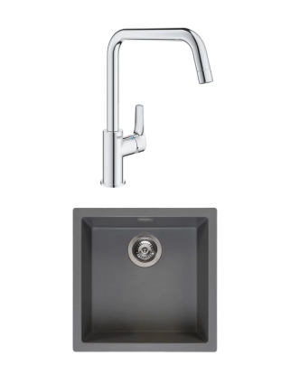 Комплект Мойка Reginox Amsterdam 40 Grey Silvery 3,5" (R32329) + Смеситель Grohe Eurosmart 30567000, матовая, квадратная