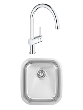 Комплект Мойка Kantera Aquarius AQR100 ST + Смеситель Grohe Minta 3291800E хром матовая, прямоугольная