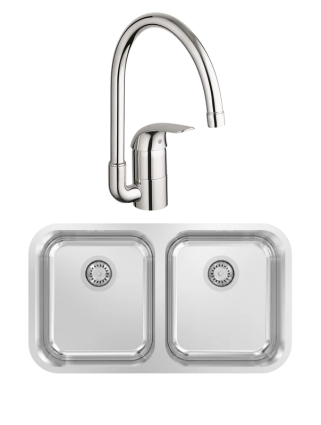 Комплект Мойка Kantera Aquarius AQR200 ST + Смеситель Grohe Euroeco 32752000 матовая, прямоугольная