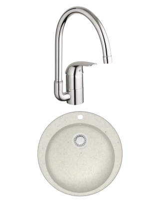 Комплект Мойка Azario Vital 00079704 хлопок + Смеситель Grohe Euroeco 32752000 матовая, круглая