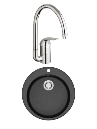 Комплект Мойка Azario Vital 00078345 черная + Смеситель Grohe Euroeco 32752000 матовая, круглая