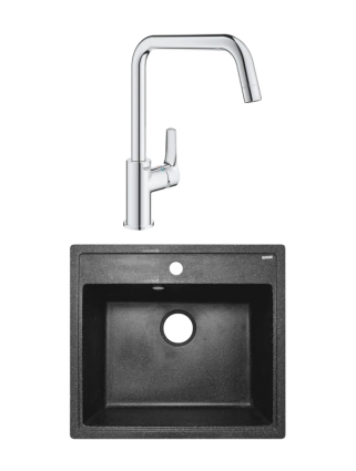 Комплект Мойка Azario Litos 00078325 черная + Смеситель Grohe Eurosmart 30567000 матовая, прямоугольная